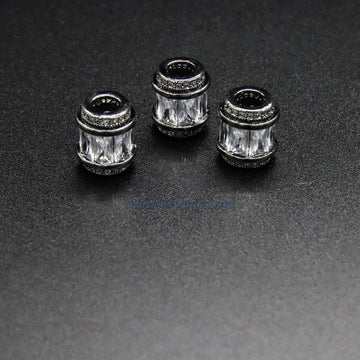 Black Tube Beads, CZ Pave Big Hole Gold, Silver Crystal Beads, 10 x 12 mm - A Girls Gems